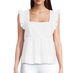 Lilly Pulitzer Tiana‎ Babydoll Ruffle Sleeve Square Neck Top Resort White